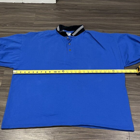 Vintage Gildan Blue Polo Shirt Black White Checkerboard Trim Size 2XL - Picture 12 of 16